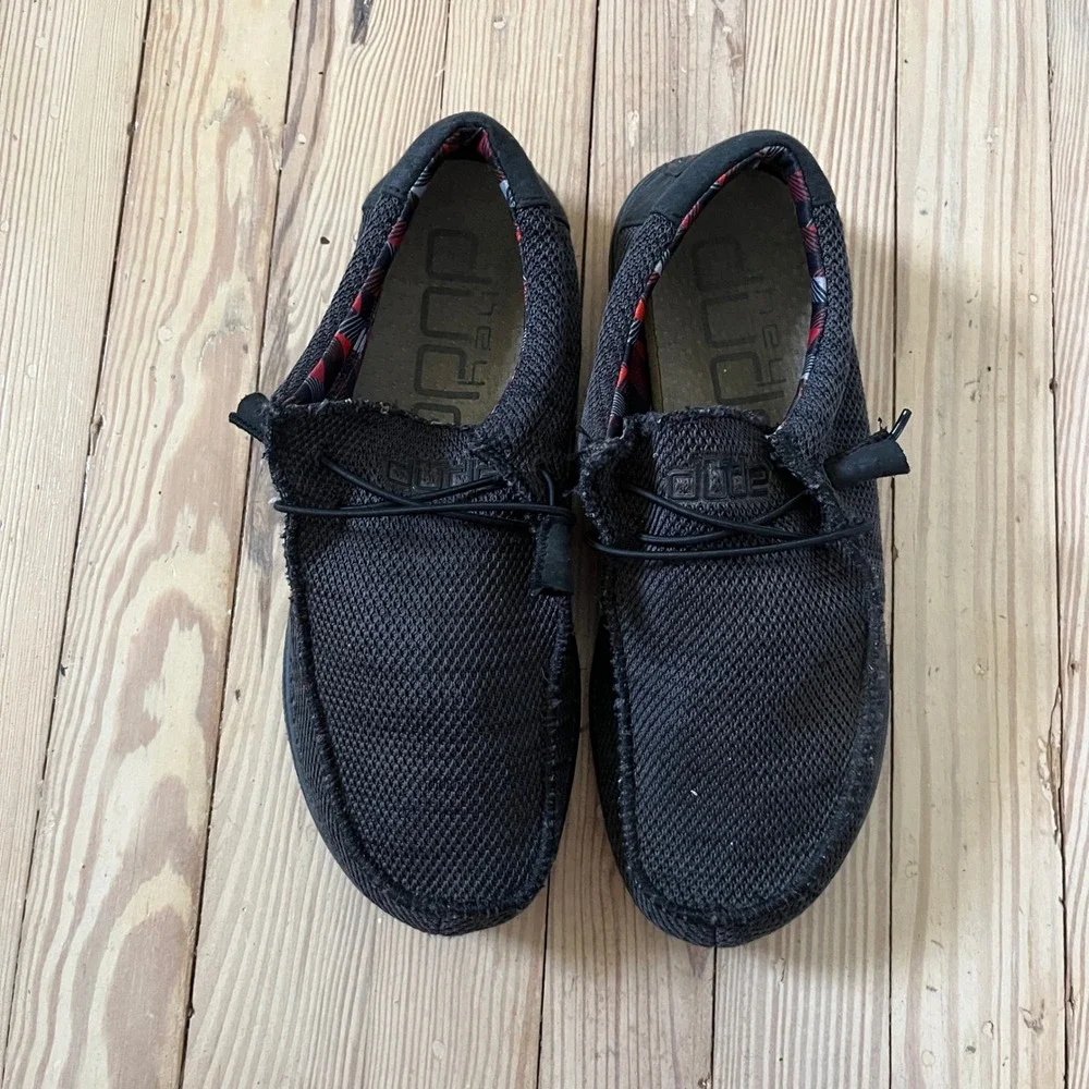 Hey Dude Wally Sox Loafers Mens Size 9 Jet Black Knit Slip On Shoes 110354935